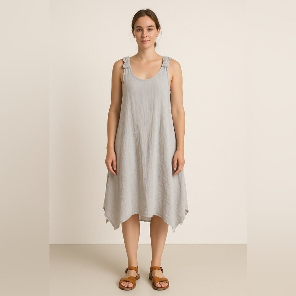 Banana Blue Gray Linen Asymmetrical Tank Dress  Made in Australia Size S